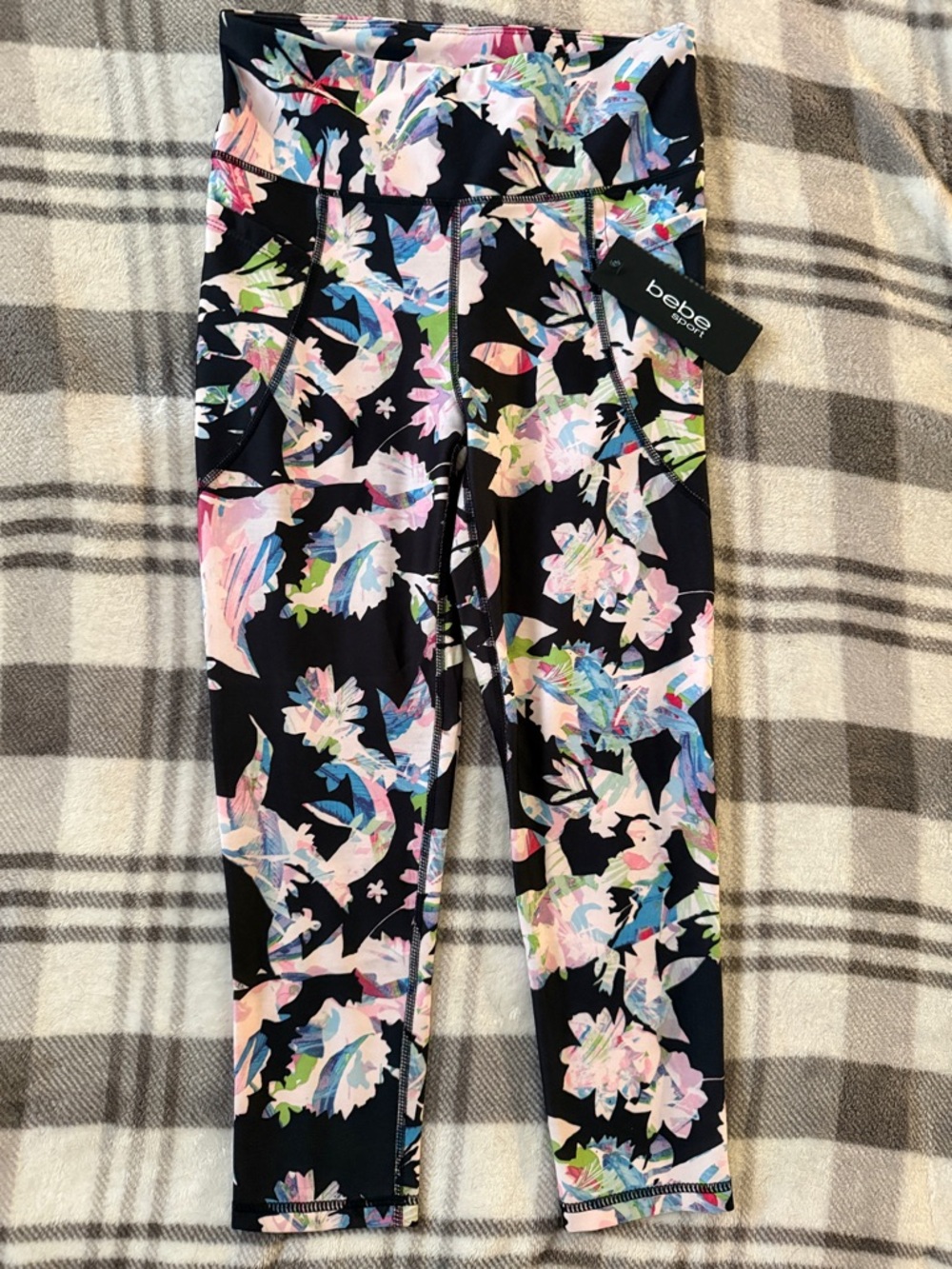 bebe Black Floral Print Ladies Active Leggings size S
